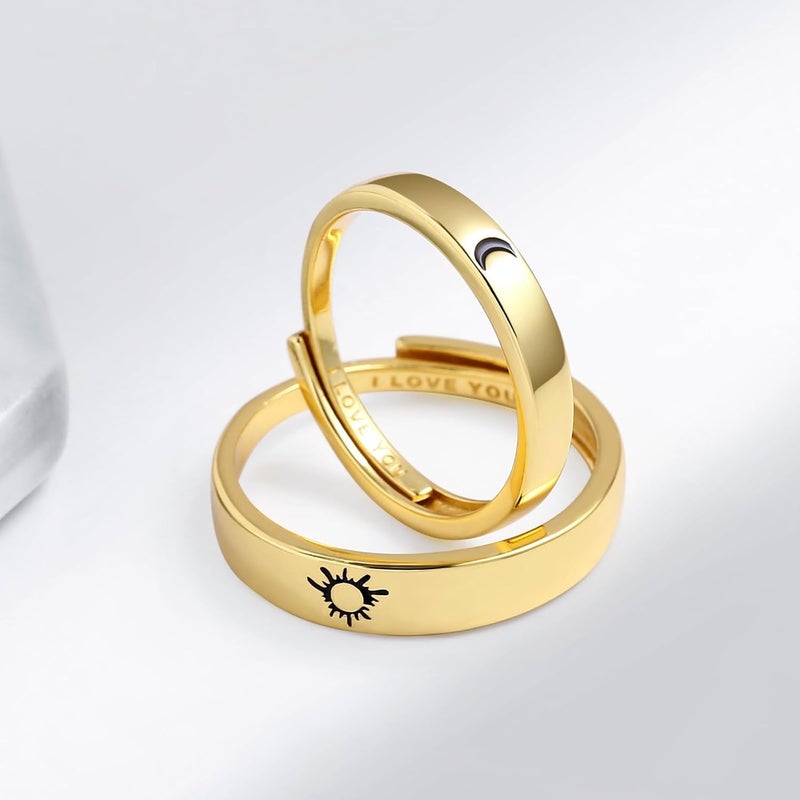 Beydodo 925 Silver Rings Custom Adjustable Sun and Moon Matching Rings Engraved I Love You Couples Rings Wedding - Image 3